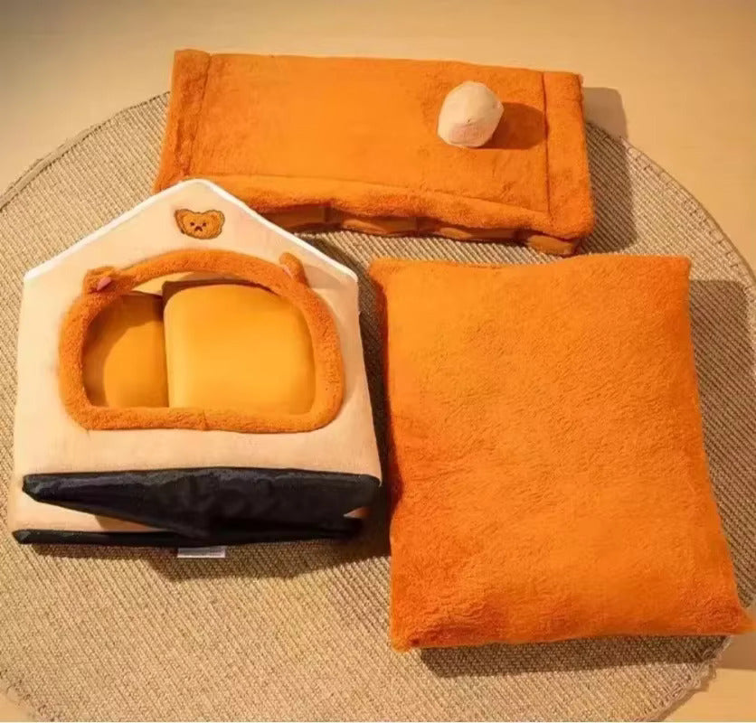 Foldable Dog House Bed | Soft Cushion Fabric | Portable Warm Kennel