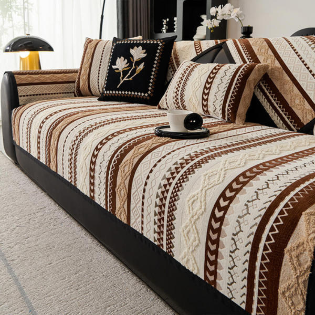 Colour Block Woven Suede Sofa Cover – Soft Protective Couch Cover for Pets