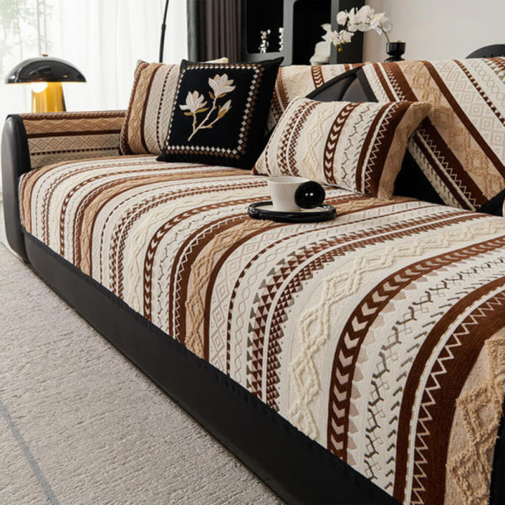 Colour Block Woven Suede Sofa Cover – Soft Protective Couch Cover for Pets