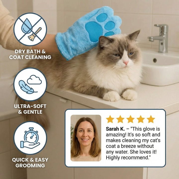 Animal care microfibre glove – dry bath towel & coat cleaning for cats