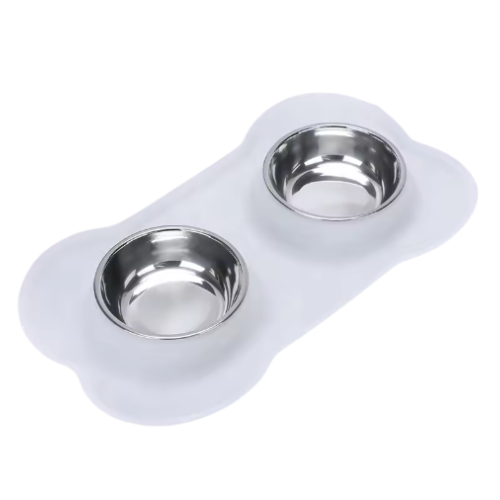 Anti-Slip Double Dog Bowl | Stainless Steel | Silicone Mat Base | Food & Water Feeder