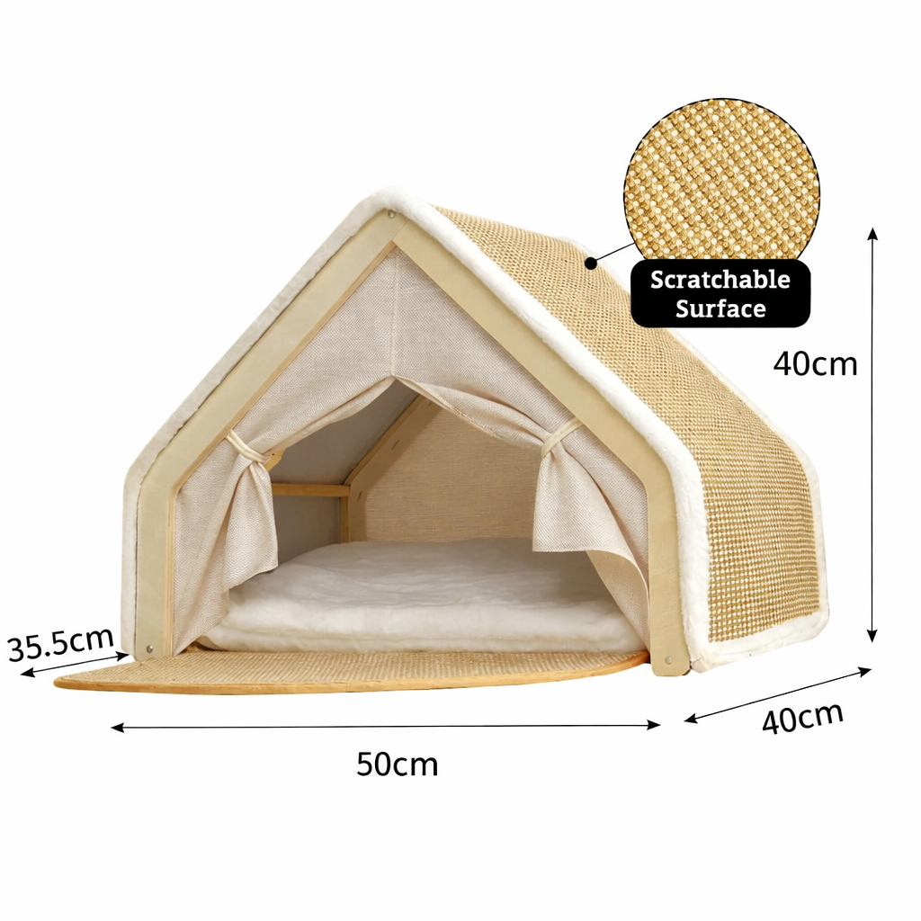 ScratchHome Wooden Cat House with Integrated Scratching Mat