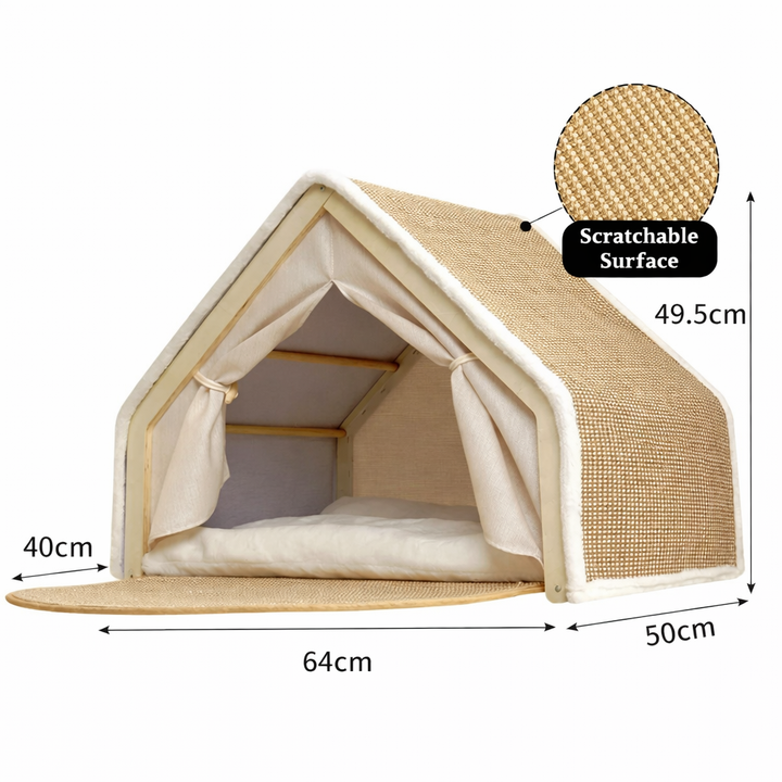 ScratchHome Wooden Cat House with Integrated Scratching Mat