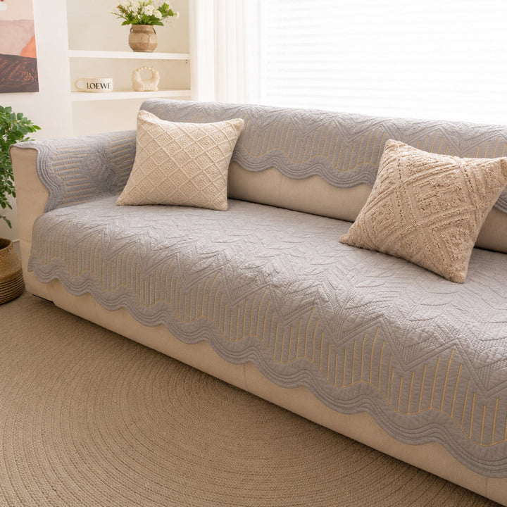 Modern Wave | Cotton Sofa Cover | Breathable Anti-Slip | All-Season Protector