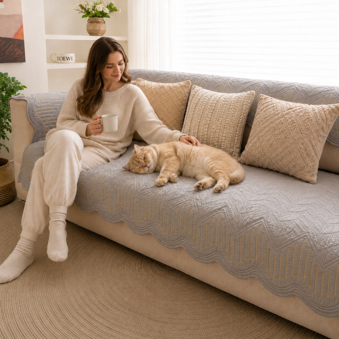 Modern Wave | Cotton Sofa Cover | Breathable Anti-Slip | All-Season Protector