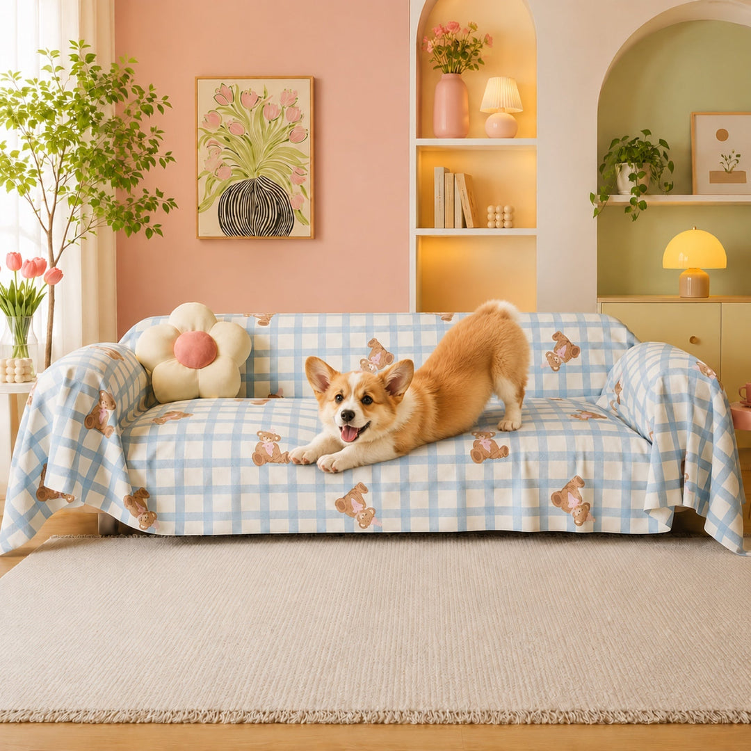 Teddy Picnic | Linen-Look Sofa Throw | Breathable Anti-Scratch Pet Cover