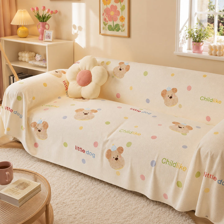 Whimsical Friends | Linen-Look Sofa Throw | Breathable Anti-Scratch Pet Cover