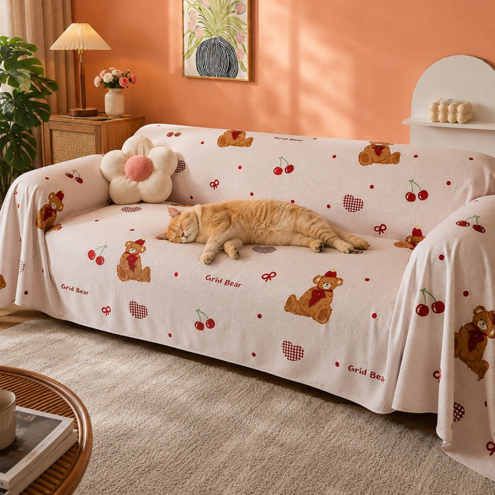 Whimsical Friends | Linen-Look Sofa Throw | Breathable Anti-Scratch Pet Cover