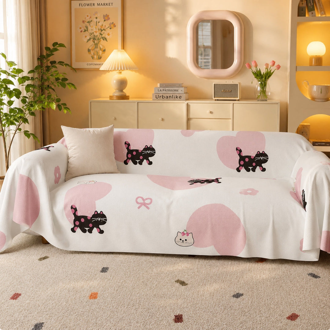 Sweetheart Kitty | Linen-Look Sofa Throw | Breathable Anti-Scratch Pet Cover