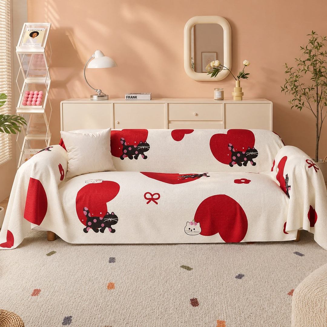 Sweetheart Kitty | Linen-Look Sofa Throw | Breathable Anti-Scratch Pet Cover