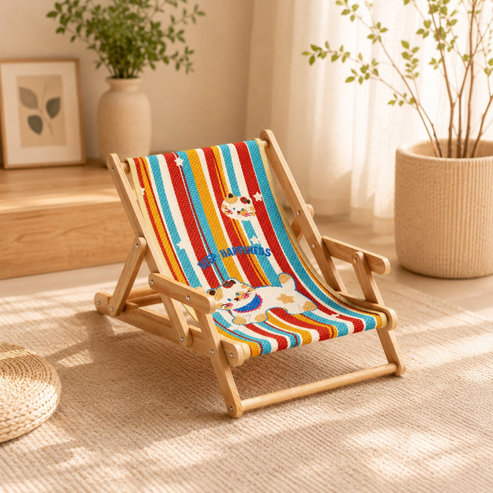Foldable Cat Lounge Chair | Solid Wood & Sisal Scratcher | 3-Level Adjustable