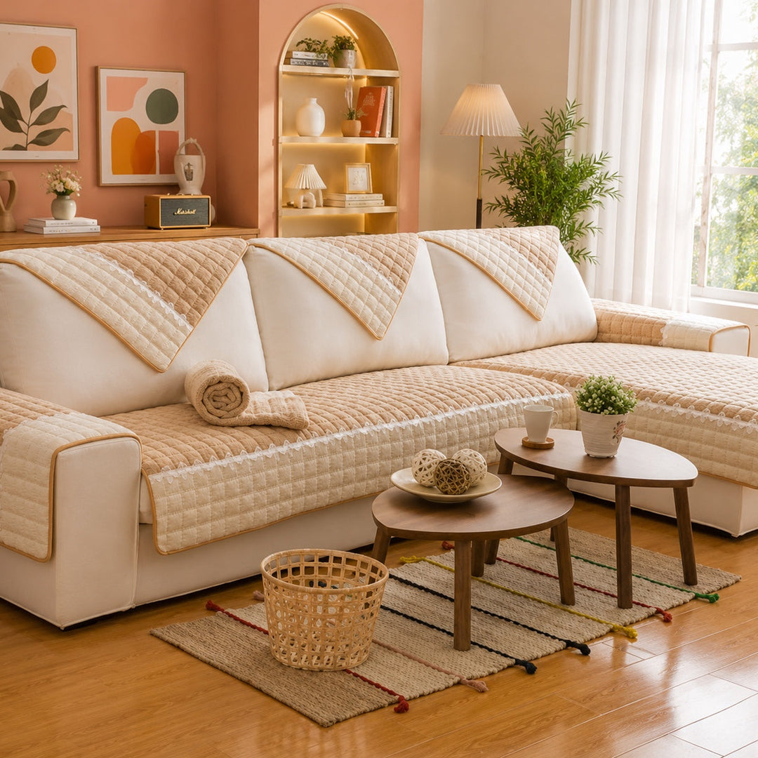 Waffle-Knit Corduroy Sofa Cover | Anti-Scratch Anti-Slip | Machine Washable