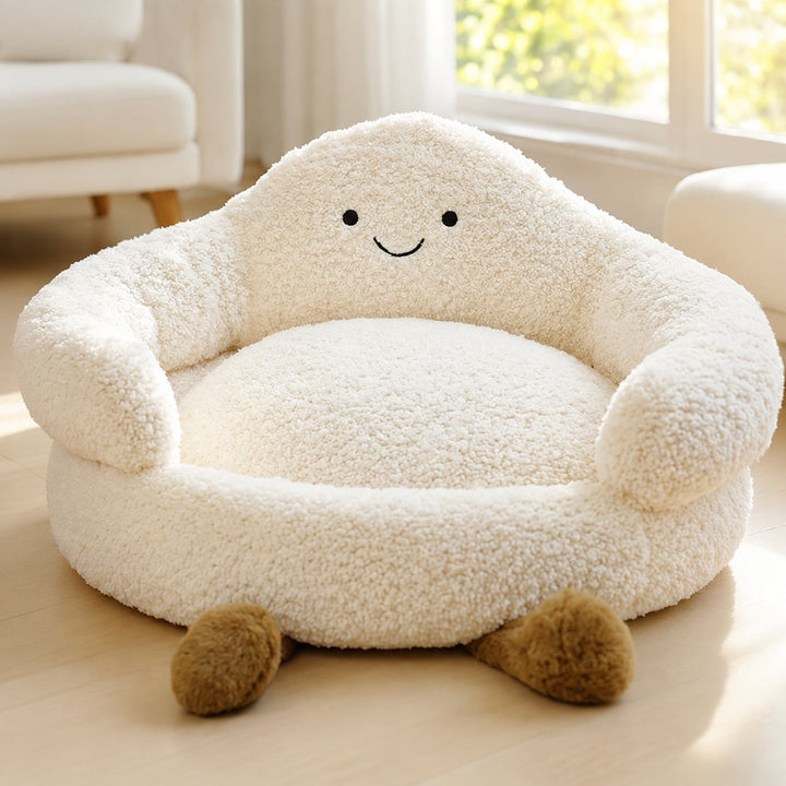 Dog Bed & Cat Bed | Cloud Design | Soft Washable Plush with Raised Padded Sides