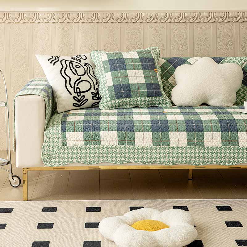 Cotton Plaid Sofa Cover | Anti-Scratch Non-Slip Couch Protector