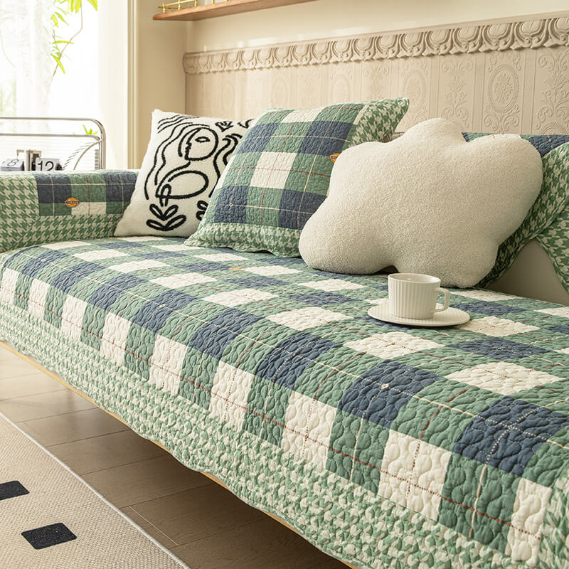Cotton Plaid Sofa Cover | Anti-Scratch Non-Slip Couch Protector