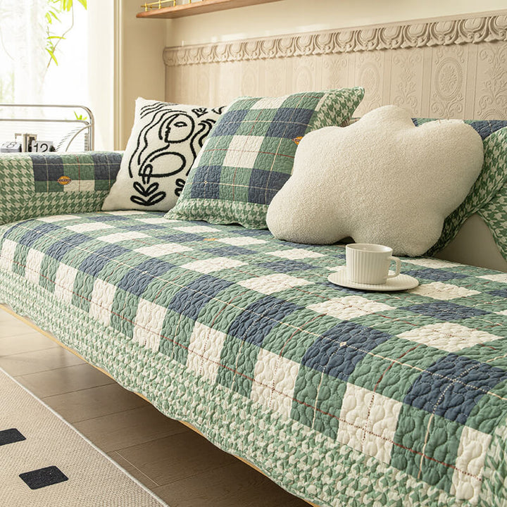 Cotton Plaid Sofa Cover | Anti-Scratch Non-Slip Couch Protector