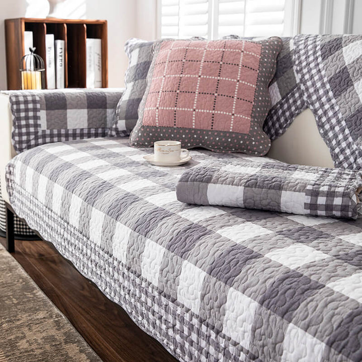 Cotton Plaid Sofa Cover | Anti-Scratch Non-Slip Couch Protector