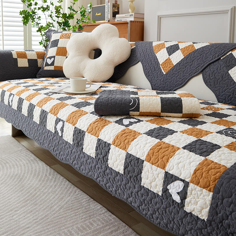 Cotton Plaid Sofa Cover | Anti-Scratch Non-Slip Couch Protector