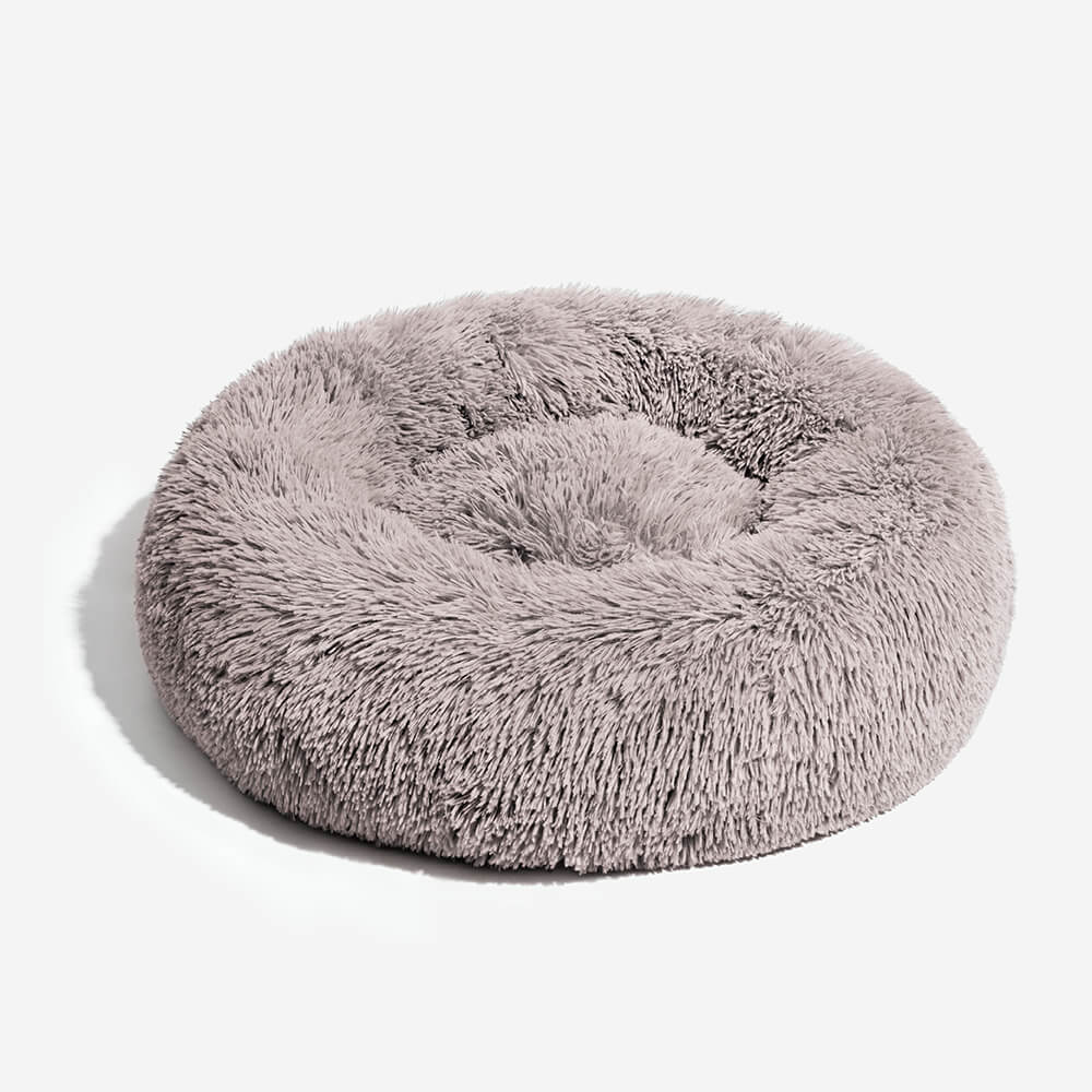 Calming Dog Bed | Round Fluffy Anti-Anxiety Bed | Raised Rim for Joint Support | Machine Washable | Faux Fur