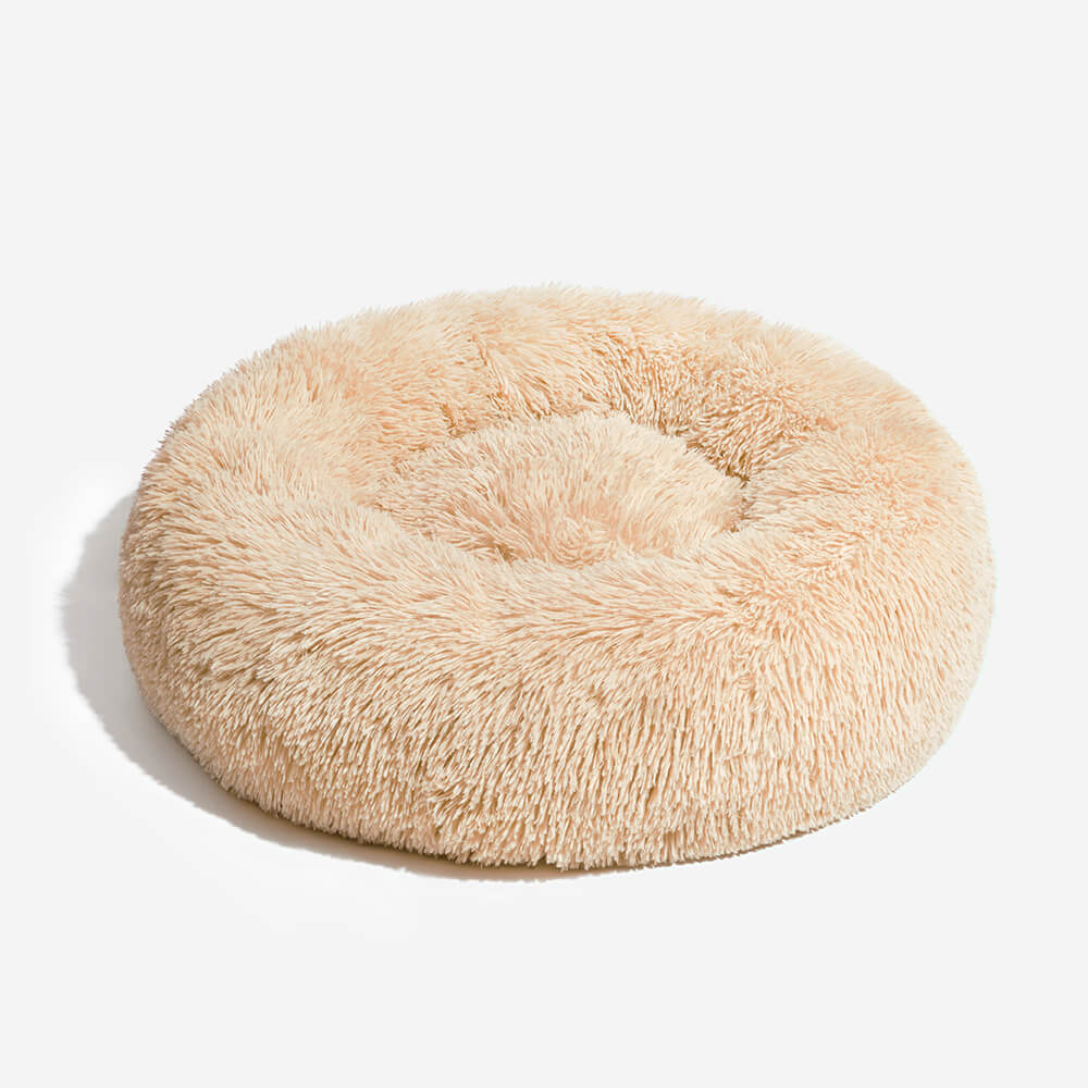 Calming Dog Bed | Round Fluffy Anti-Anxiety Bed | Raised Rim for Joint Support | Machine Washable | Faux Fur