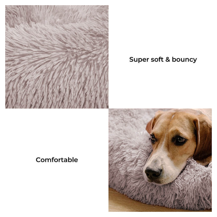 Calming Dog Bed | Round Fluffy Anti-Anxiety Bed | Raised Rim for Joint Support | Machine Washable | Faux Fur
