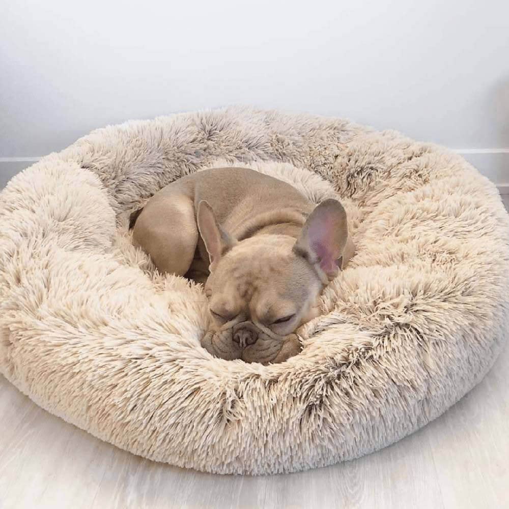 Calming Dog Bed | Round Fluffy Anti-Anxiety Bed | Raised Rim for Joint Support | Machine Washable | Faux Fur