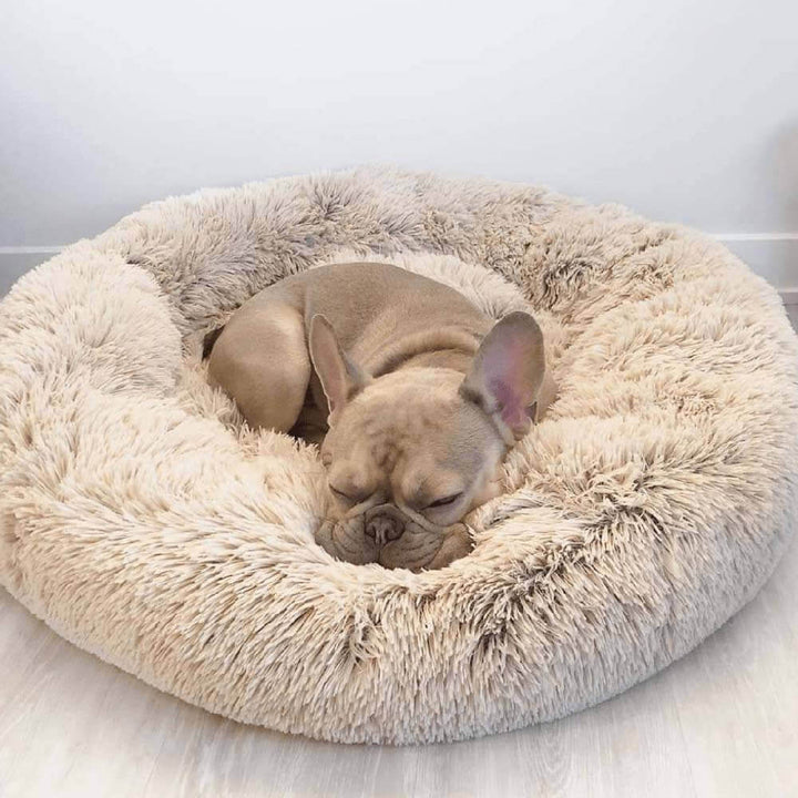 Calming Dog Bed | Round Fluffy Anti-Anxiety Bed | Raised Rim for Joint Support | Machine Washable | Faux Fur