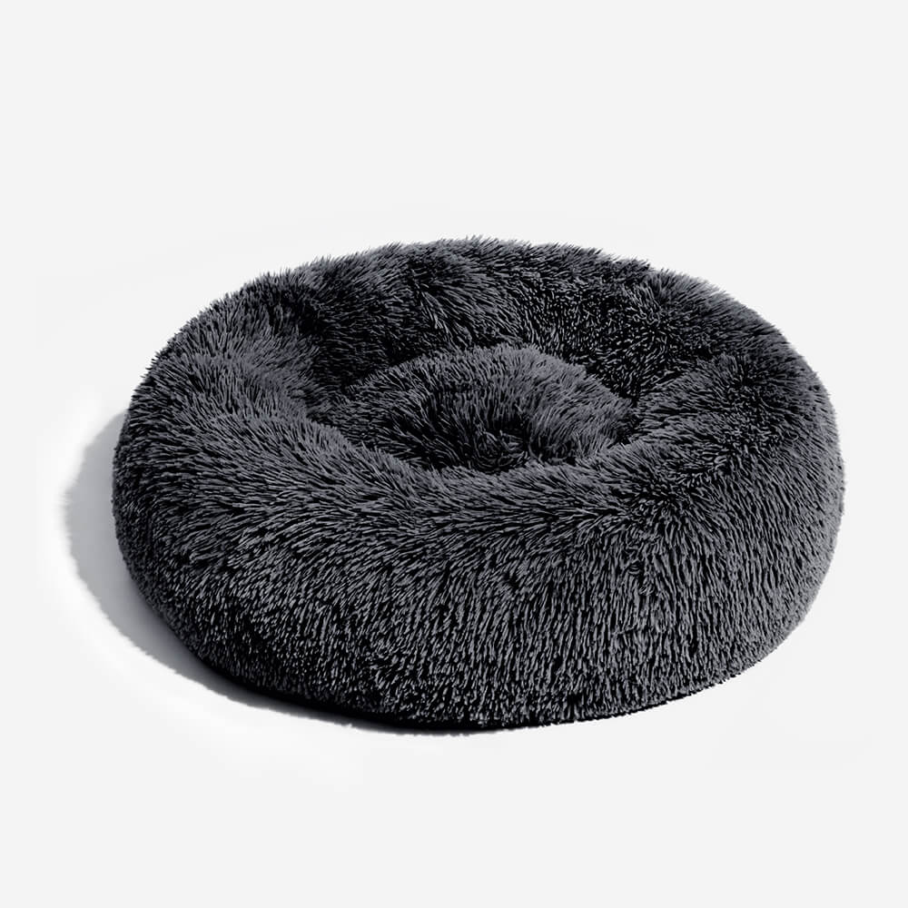 Calming Dog Bed | Round Fluffy Anti-Anxiety Bed | Raised Rim for Joint Support | Machine Washable | Faux Fur