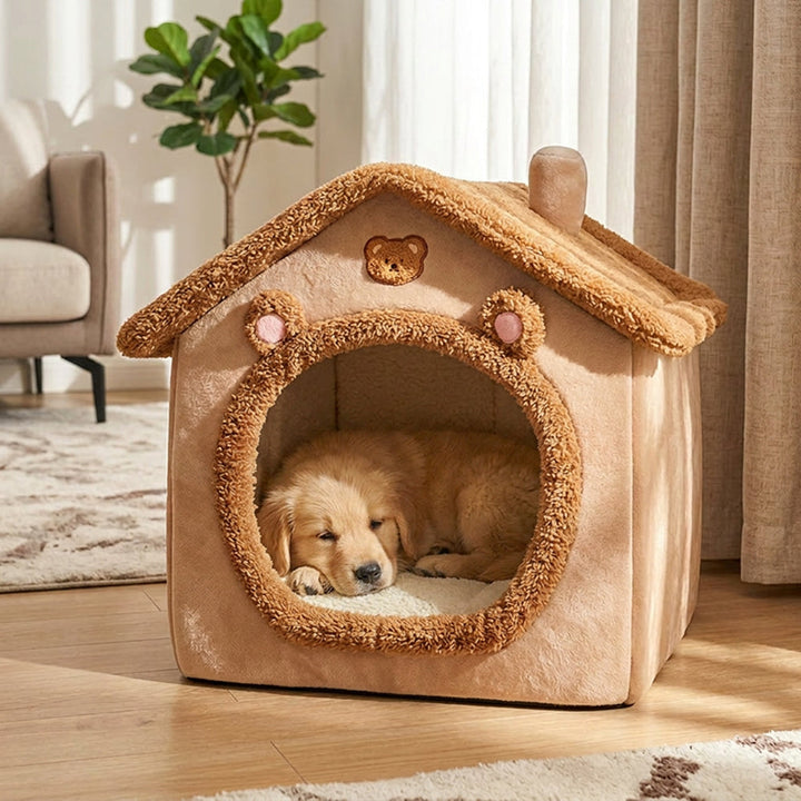 Foldable Dog House Bed | Soft Cushion Fabric | Portable Warm Kennel