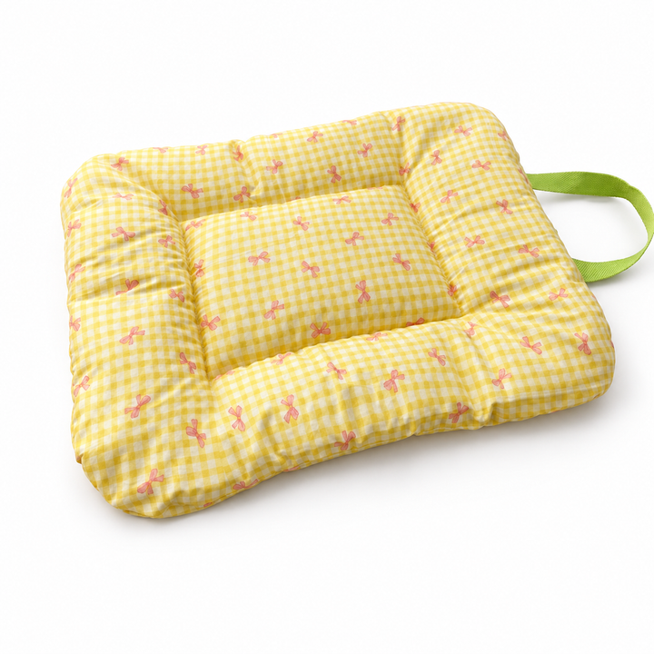Washable Dog Bed & Cat Bed | Gingham Bow Pet Mat | Reversible Cotton