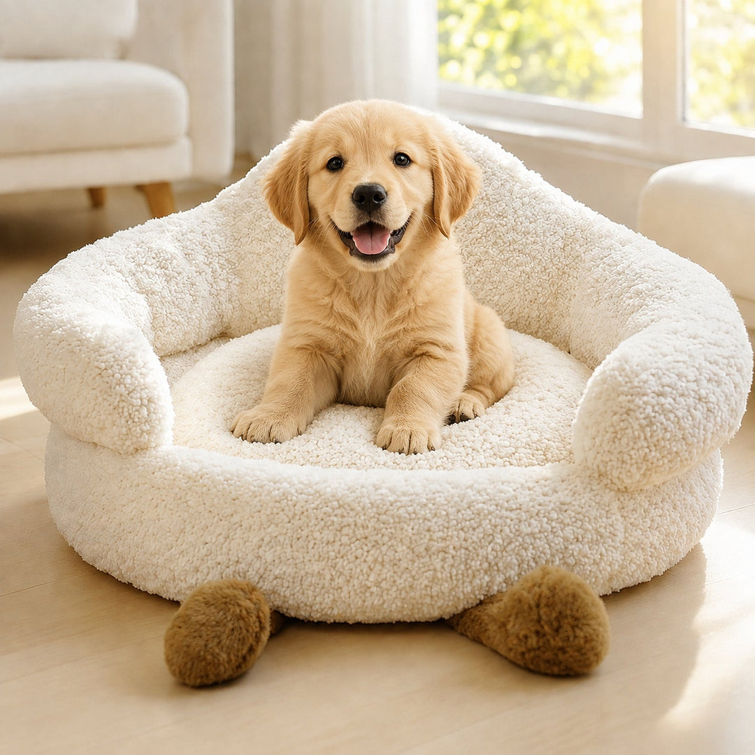 Dog Bed & Cat Bed | Cloud Design | Soft Washable Plush with Raised Padded Sides