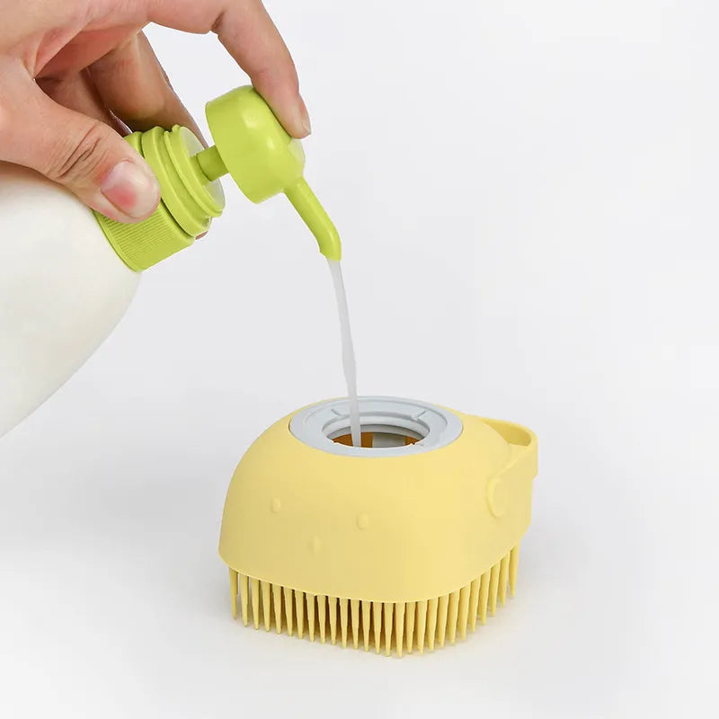 Silicone Dog Bath Massage Gloves | Pet Grooming Brush with Shampoo Dispenser