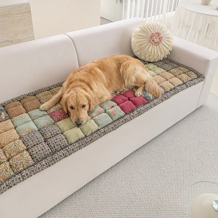 Floral Padded Pet Sofa Cover | Non-Slip Washable Couch Mat