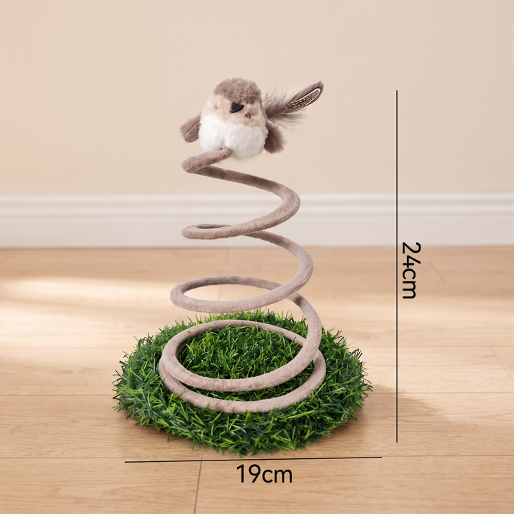 Interactive Spring Bird Cat Toy with Grass Base