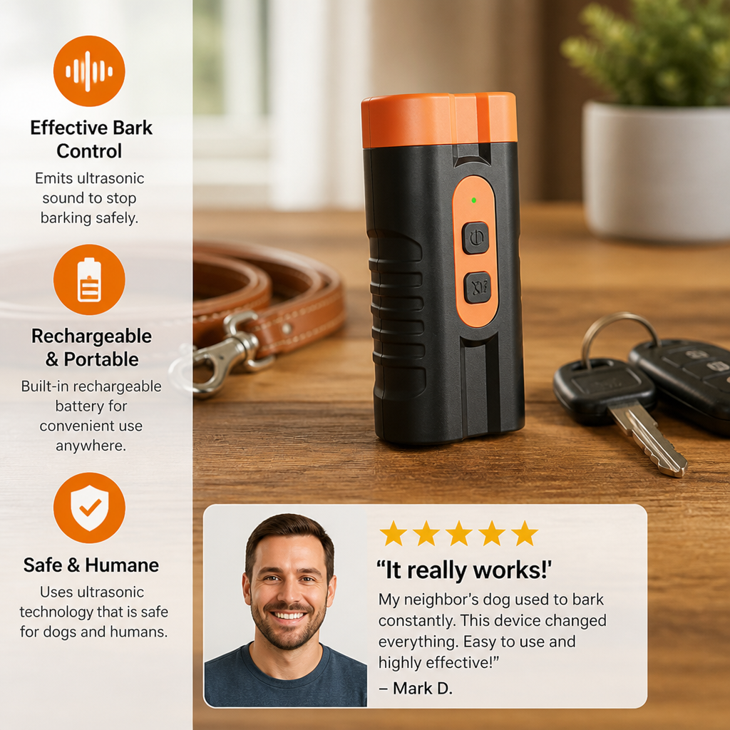 Ultrasonic Dog Bark Control Device – Portable & Rechargeable