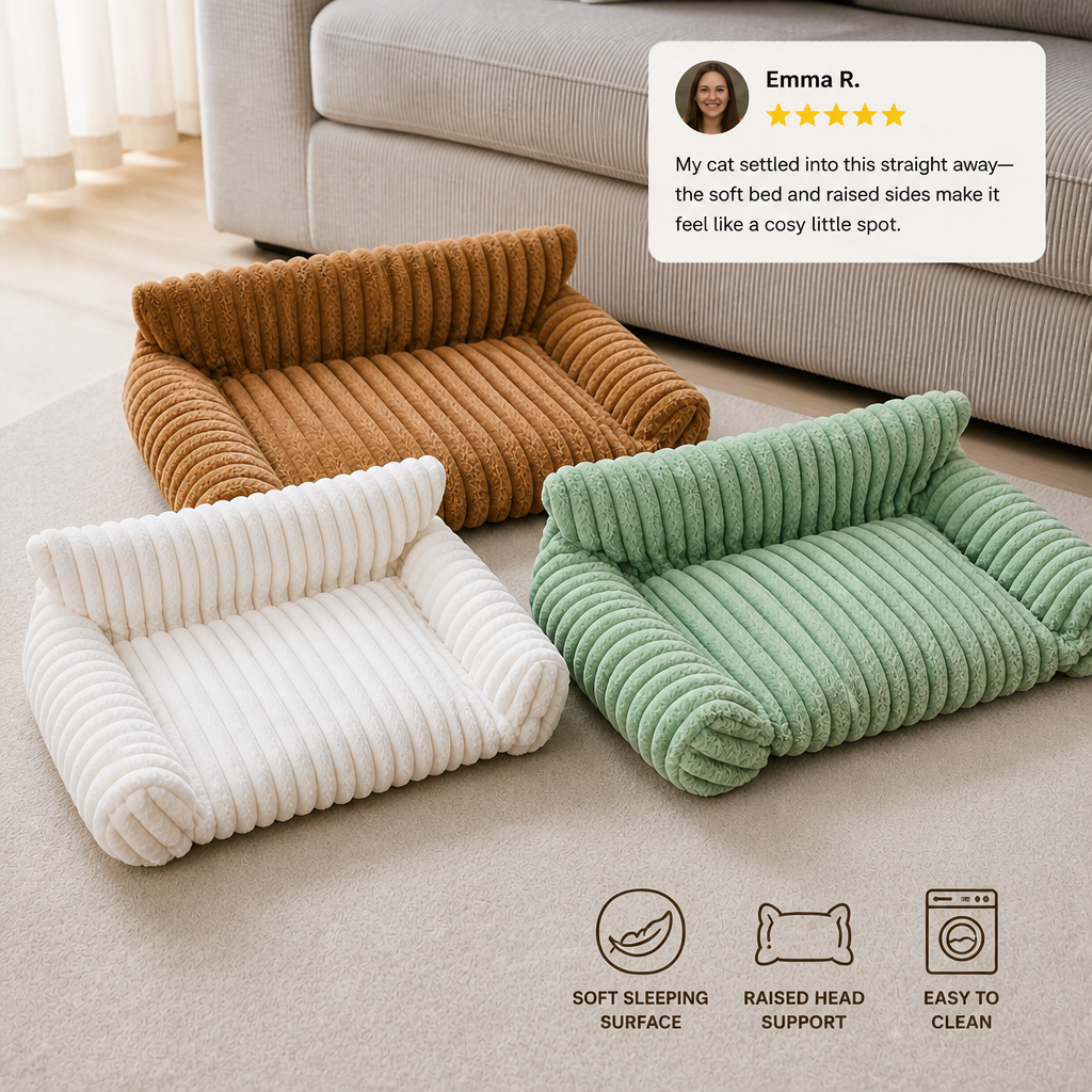 Fluffy Cloud Cat Sofa Bed with Soft Bolsters & Washable Covers