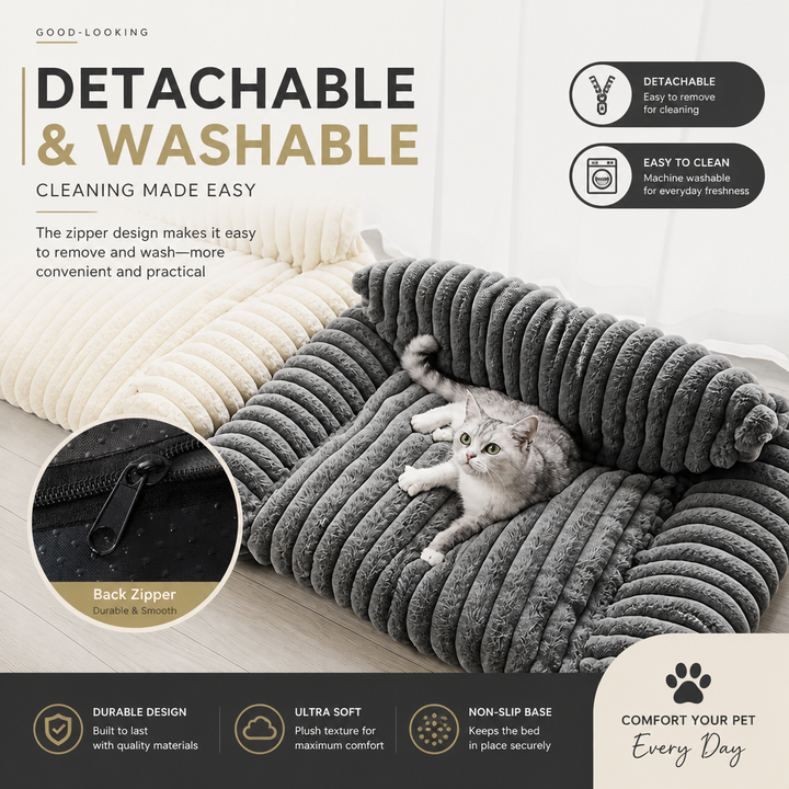Fluffy Cloud Cat Sofa Bed with Soft Bolsters & Washable Covers