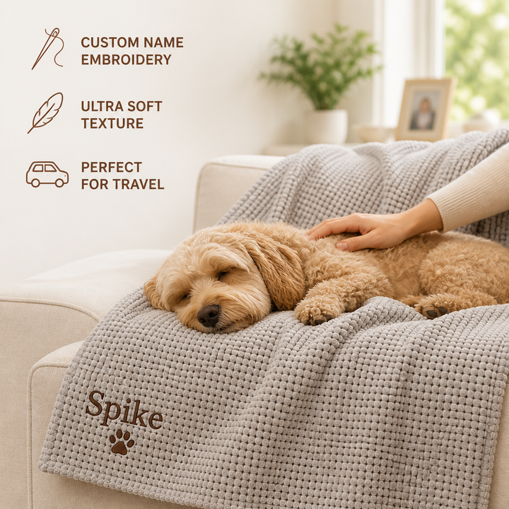 Personalized Fluffy Dog Blanket with Custom Embroidery