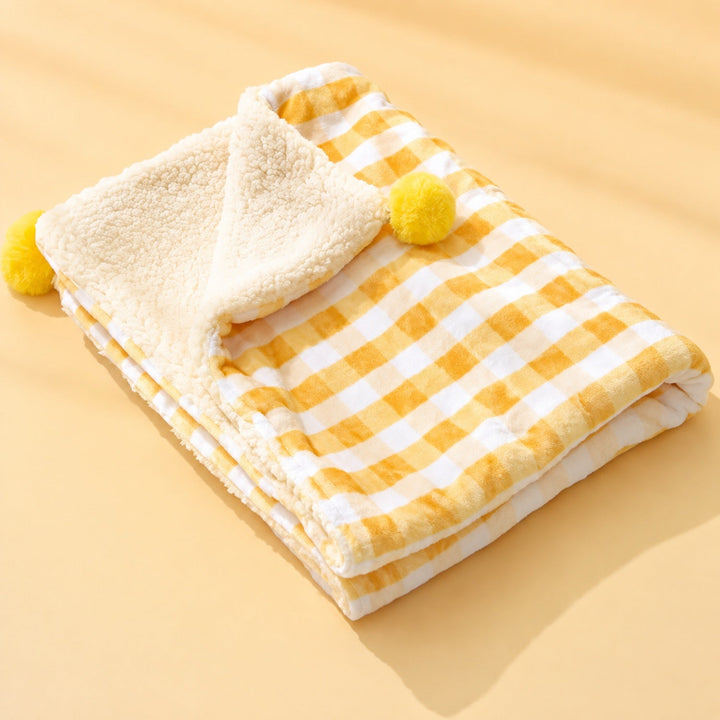 Gingham Sherpa-Style Pet Blanket | Double-Layer Winter Mat for Dogs & Cats