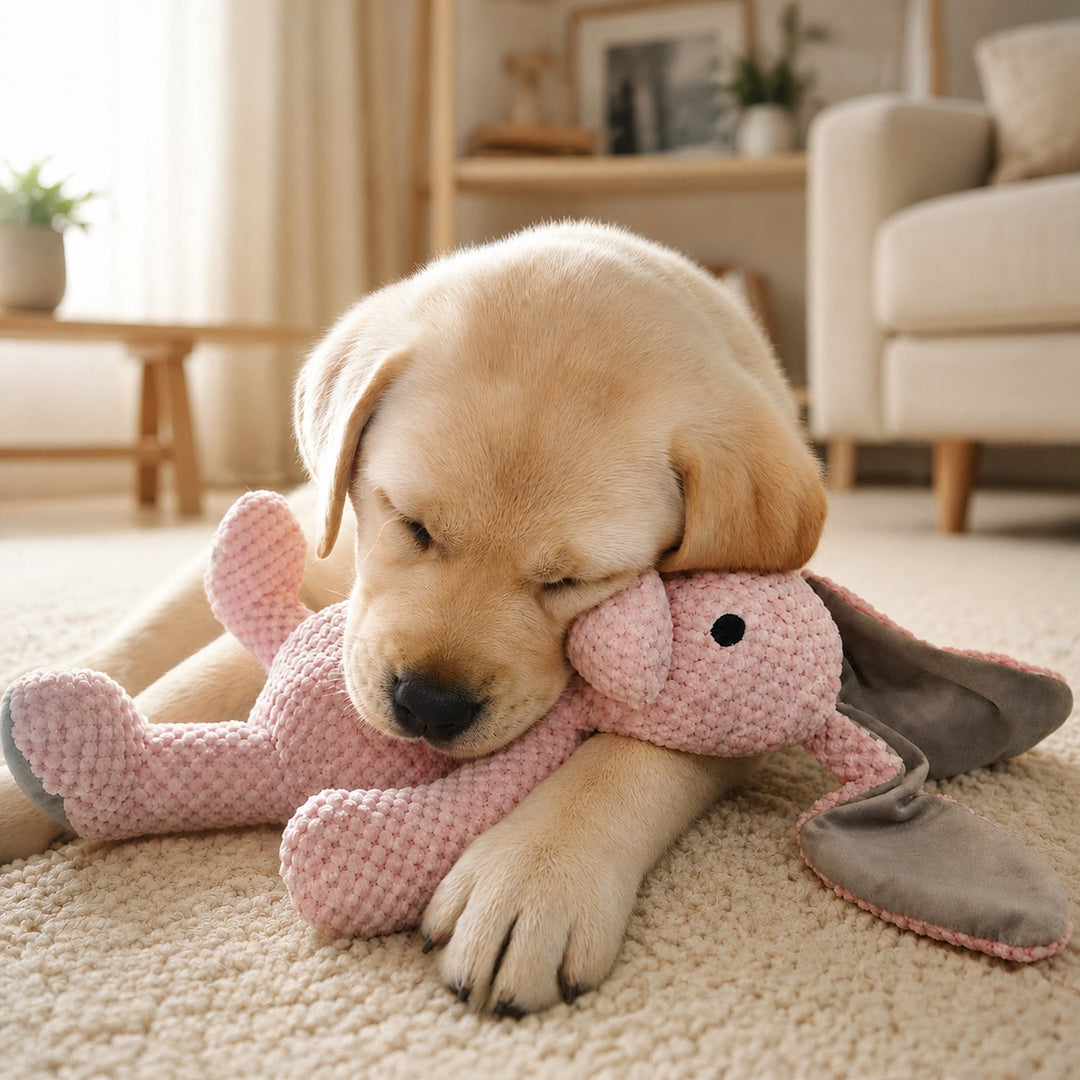 Pink Bunny Plush Dog Toy | Large Squeaky Chew Toy | Soft Interactive Play
