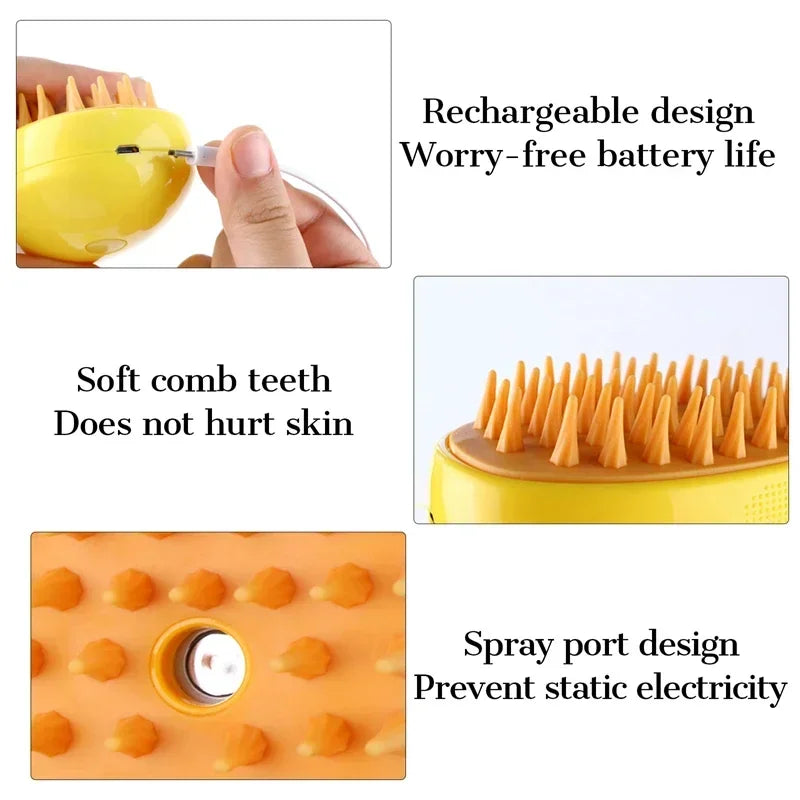 Electric Pet Grooming Brush | Soft Silicone Dog Comb with Water Spray | Hair Removal Tool