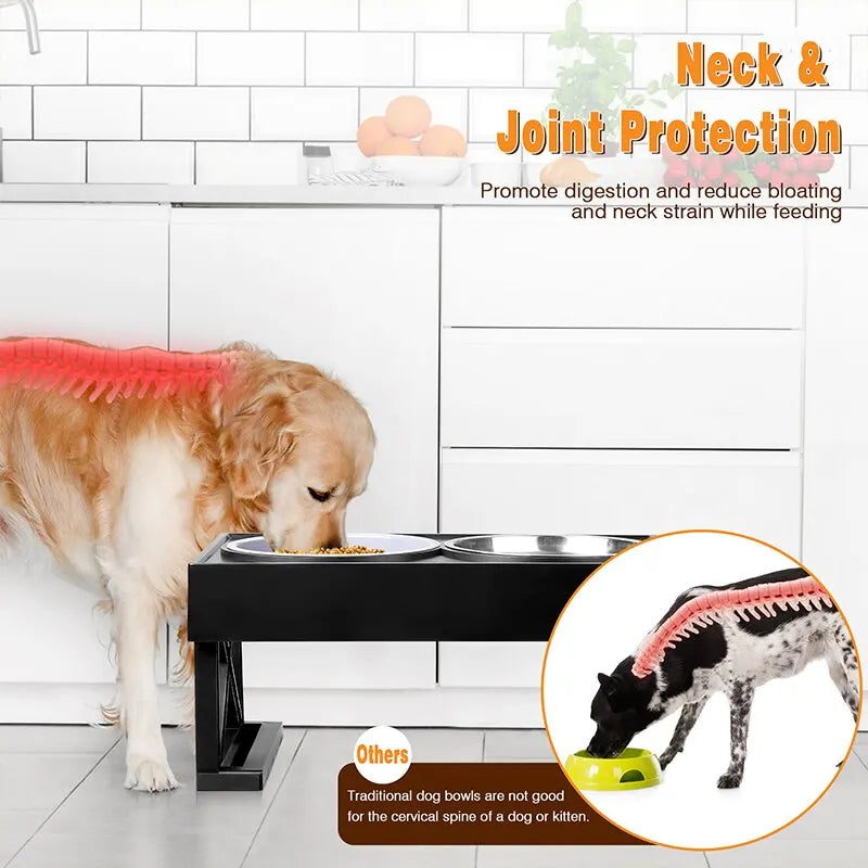 Adjustable Elevated Dog Bowl Stand | Slow Feeder | Healthier Eating Posture