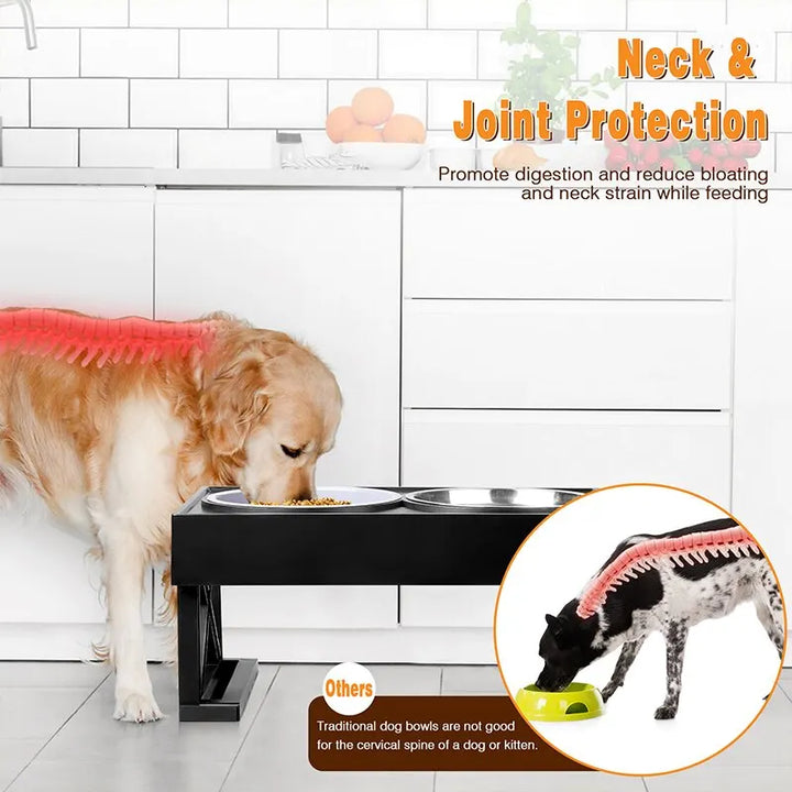 Adjustable Elevated Dog Bowl Stand | Slow Feeder | Healthier Eating Posture