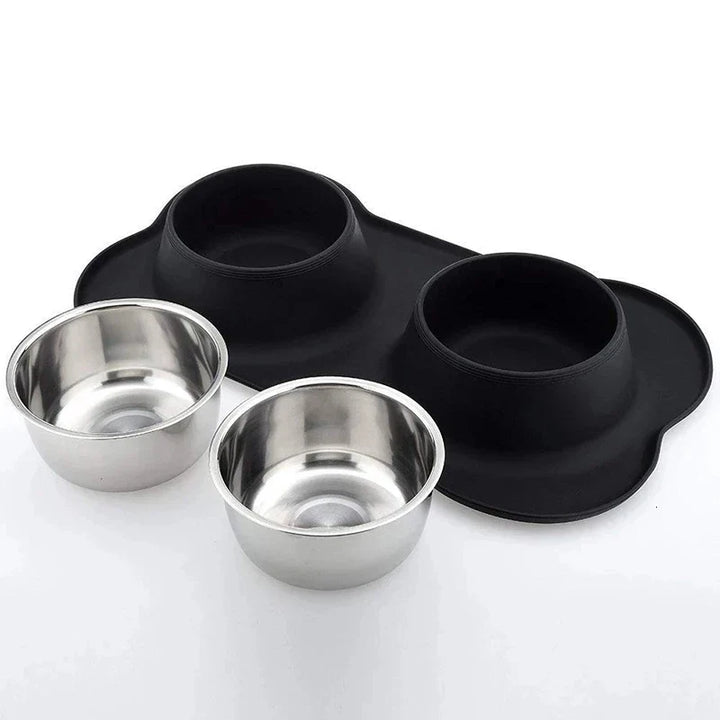 Anti-Slip Double Dog Bowl | Stainless Steel | Silicone Mat Base | Food & Water Feeder
