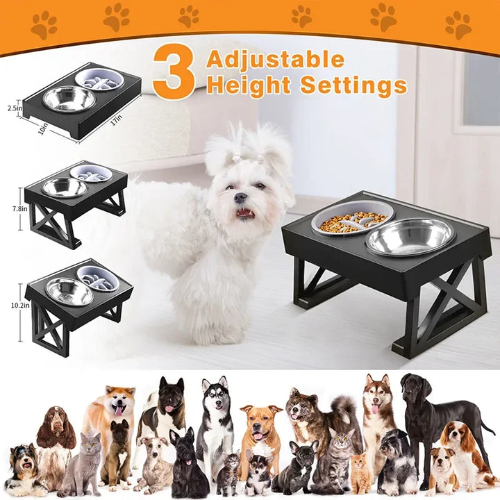 Adjustable Elevated Dog Bowl Stand | Slow Feeder | Healthier Eating Posture