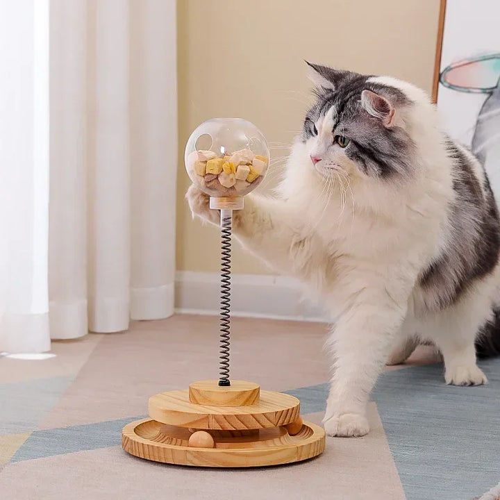 WoodlandWhirl Spring Turntable Cat Toy