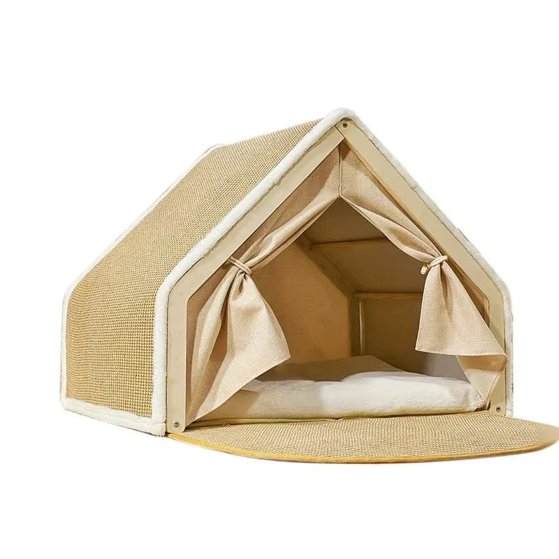 ScratchHome Wooden Cat House with Integrated Scratching Mat