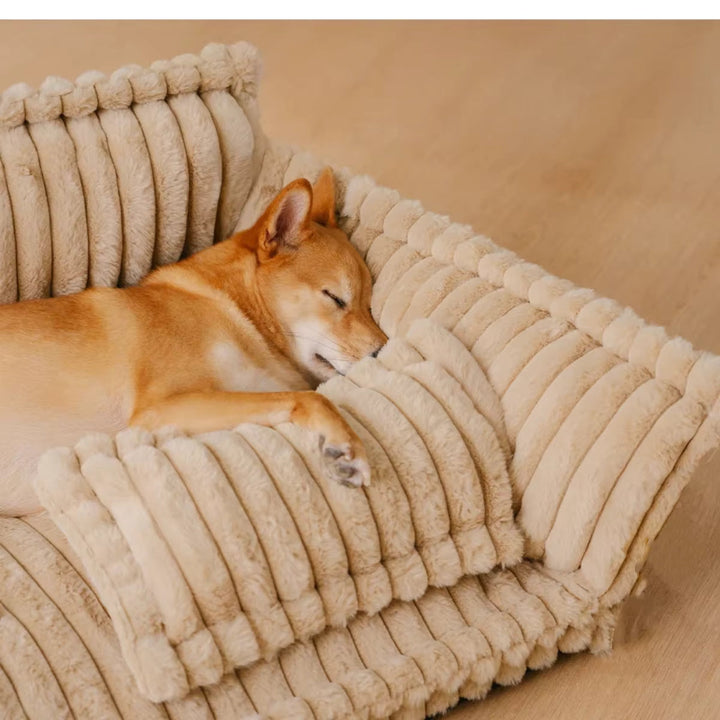 Orthopedic Dog Sofa Bed | Fluffy Plush Fabric | Washable Cushion, Supportive Comfort