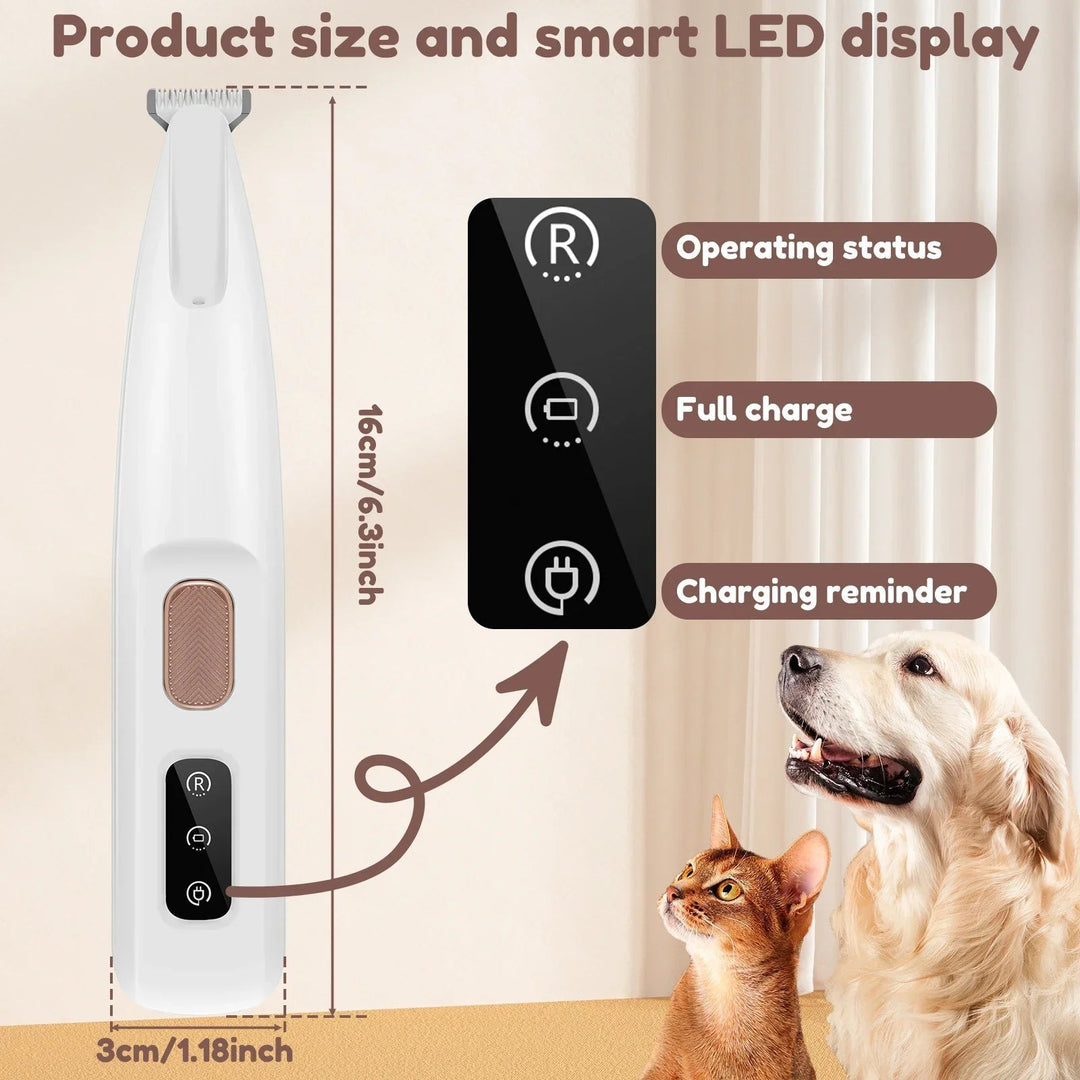 Waterproof Pet Paw Trimmer | LED Display Pet Hair Clippers | 1.8 cm Precision Grooming Blade