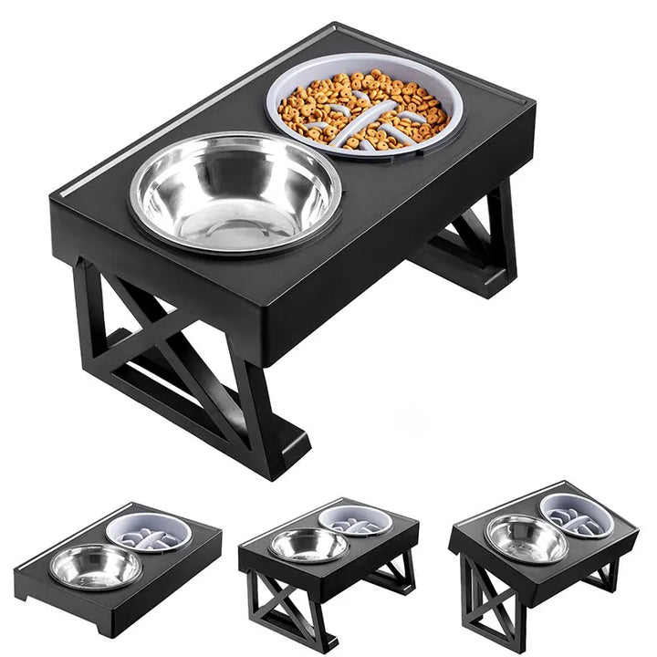 Adjustable Elevated Dog Bowl Stand | Slow Feeder | Healthier Eating Posture